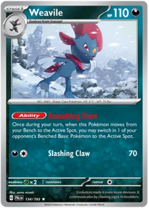 Pokemon Single Card - Scarlet & Violet Paldea Evolved 134/193 Weavile Rare Holo Pack Fresh