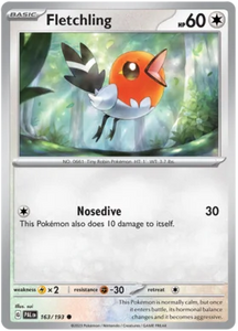 Pokemon Single Card - Scarlet & Violet Paldea Evolved 163/193 Fletchling Common Pack Fresh