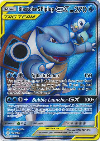 Pokemon Single Card - Cosmic Eclipse 214/236 Blastoise & Piplup GX Full Art Near Mint