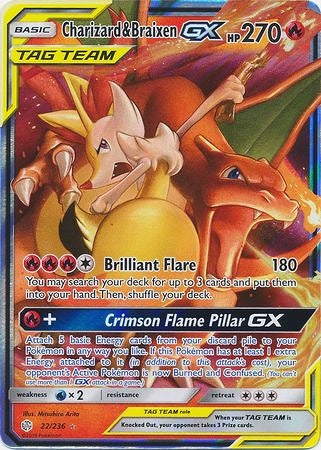 Pokemon Single Card - Cosmic Eclipse 022/236 Charizard & Braixen GX Pack Fresh