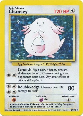 Pokemon Single Card - Base Set 003/102 Chansey Rare Holo Med Play condition