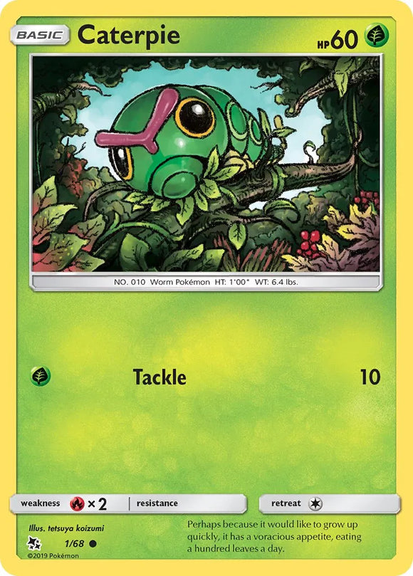 Pokemon Single Card - Hidden Fates 01/68 Caterpie Common Pack Fresh
