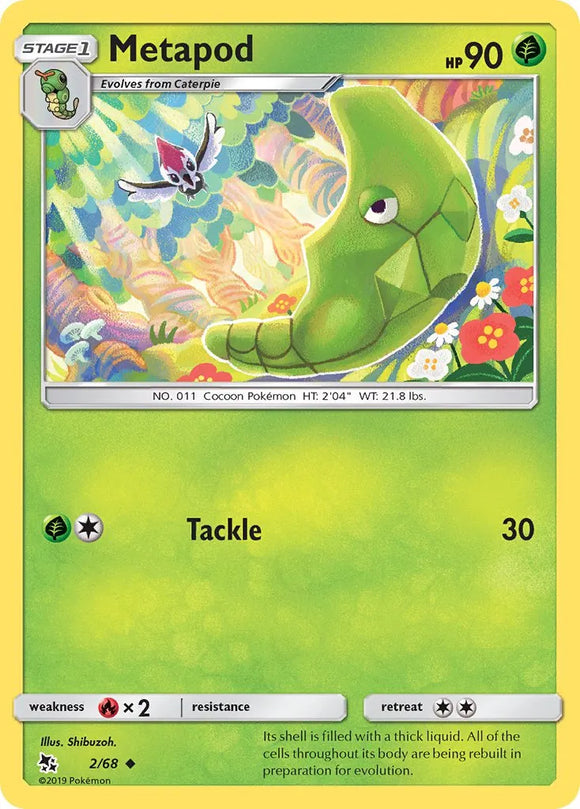 Pokemon Single Card - Hidden Fates 02/68 Metapod Uncommon Pack Fresh
