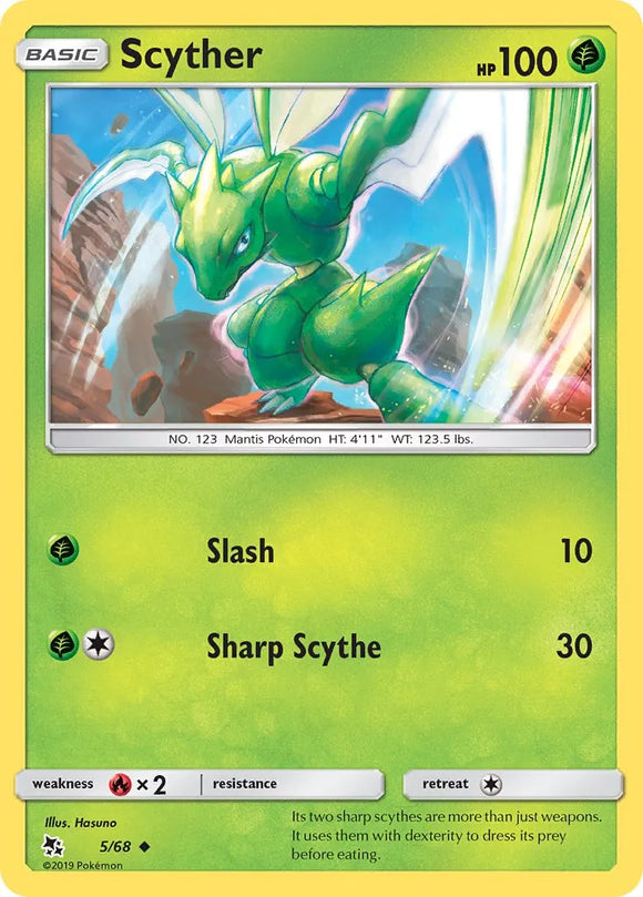 Pokemon Single Card - Hidden Fates 05/68 Scyther Uncommon Pack Fresh