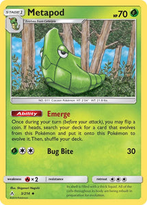 Pokemon Single Card - Unbroken Bonds 003/214 Metapod Uncommon Pack Fresh