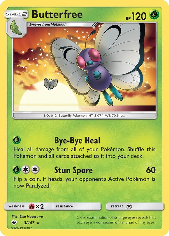 Pokemon Single Card - Burning Shadows 003/147 Butterfree Rare Pack Fresh