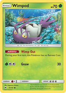 Pokemon Single Card - Burning Shadows 016/147 Wimpod Common Pack Fresh