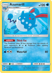 Pokemon Single Card - Burning Shadows 035/147 Azumarill Rare Pack Fresh