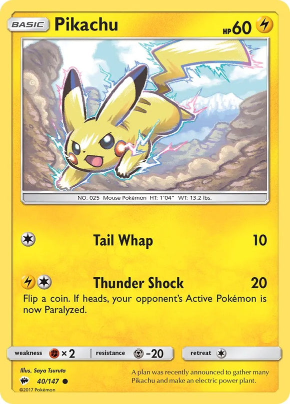 Pokemon Single Card - Burning Shadows 040/147 Pikachu Common Pack Fresh