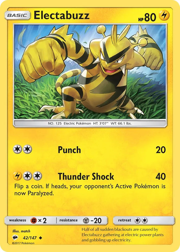 Pokemon Single Card - Burning Shadows 042/147 Electabuzz Uncommon Pack Fresh