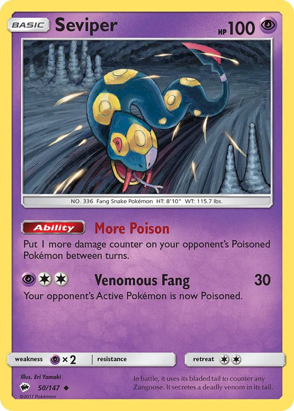 Pokemon Single Card - Burning Shadows 050/147 Seviper Uncommon Pack Fresh