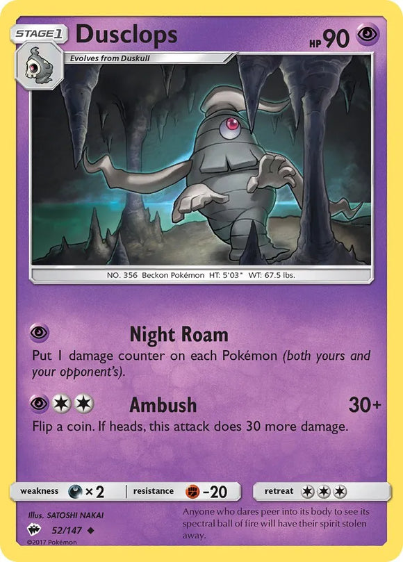 Pokemon Single Card - Burning Shadows 052/147 Dusclops Uncommon Pack Fresh