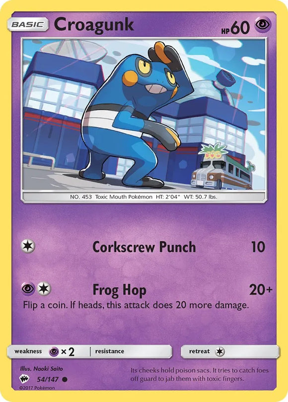 Pokemon Single Card - Burning Shadows 054/147 Croagunk Common Pack Fresh