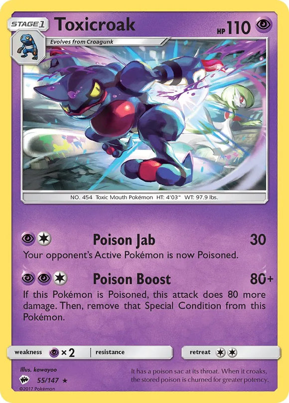 Pokemon Single Card - Burning Shadows 055/147 Toxicroak Rare Pack Fresh