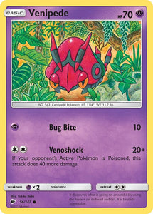 Pokemon Single Card - Burning Shadows 056/147 Venipede Common Pack Fresh