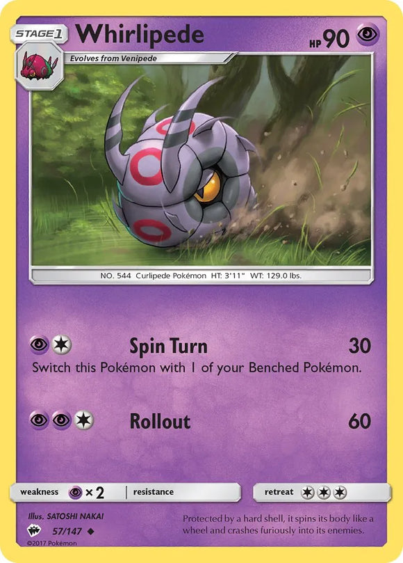 Pokemon Single Card - Burning Shadows 057/147 Whirlipede Uncommon Pack Fresh