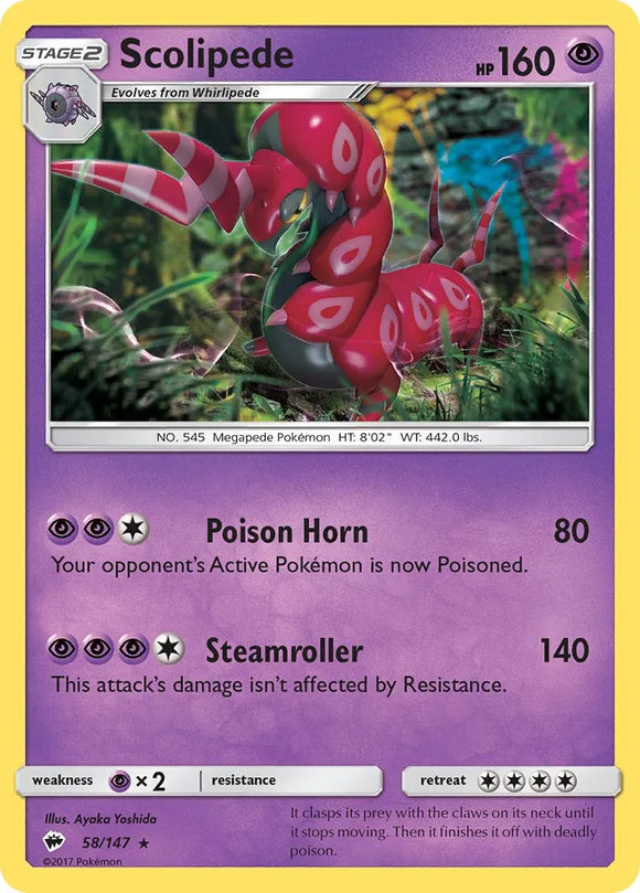 Pokemon Single Card - Burning Shadows 058/147 Scolipede Rare Pack Fresh