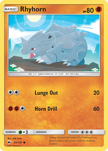 Pokemon Single Card - Burning Shadows 065/147 Rhyhorn Common Pack Fresh