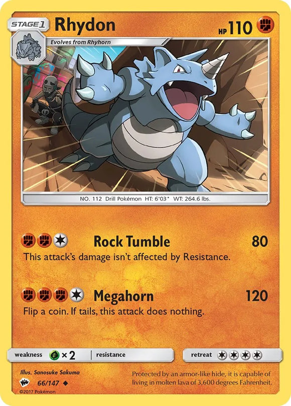 Pokemon Single Card - Burning Shadows 066/147 Rhydon Uncommon Pack Fresh