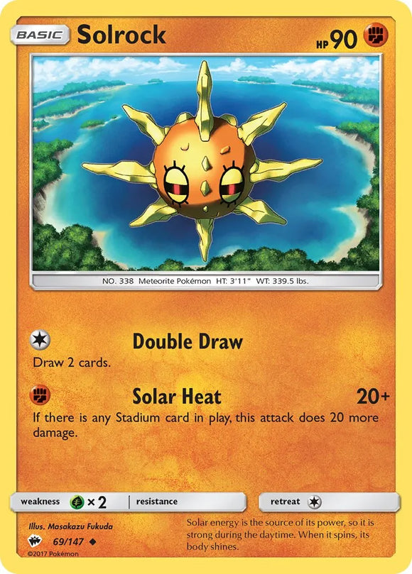 Pokemon Single Card - Burning Shadows 069/147 Solrock Uncommon Pack Fresh