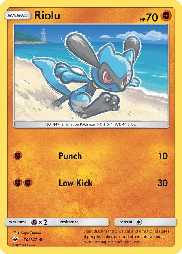 Pokemon Single Card - Burning Shadows 070/147 Riolu Common Pack Fresh