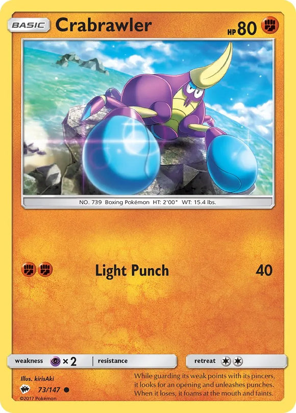 Pokemon Single Card - Burning Shadows 073/147 Crabrawler Common Pack Fresh