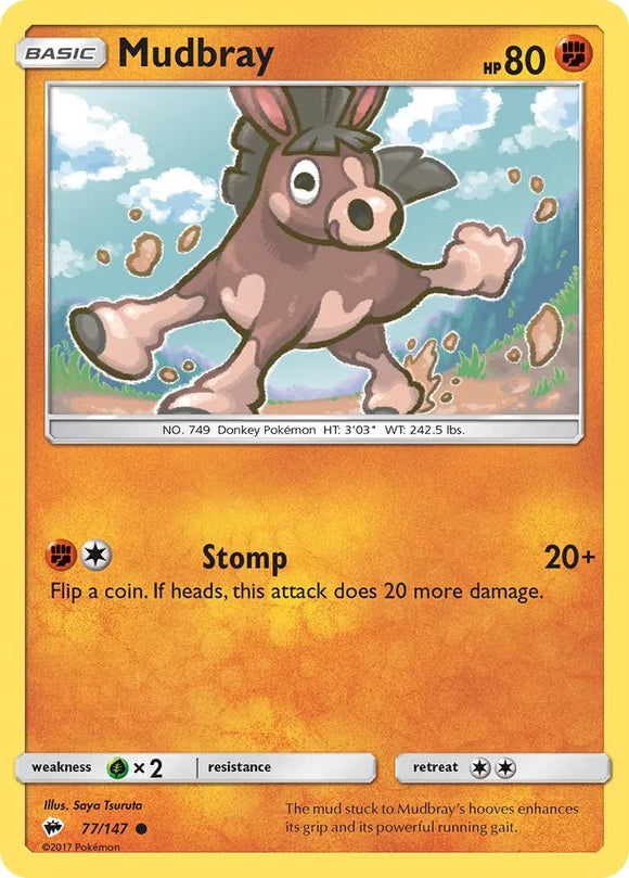 Pokemon Single Card - Burning Shadows 077/147 Mudbray Common Pack Fresh