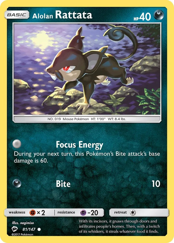 Pokemon Single Card - Burning Shadows 081/147 Alolan Rattata Common Pack Fresh