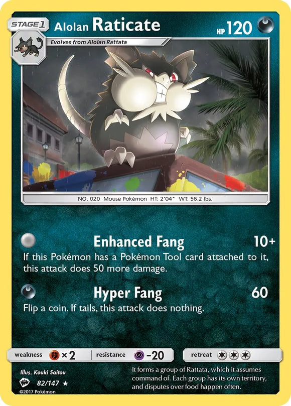 Pokemon Single Card - Burning Shadows 082/147 Alolan Raticate Rare Pack Fresh