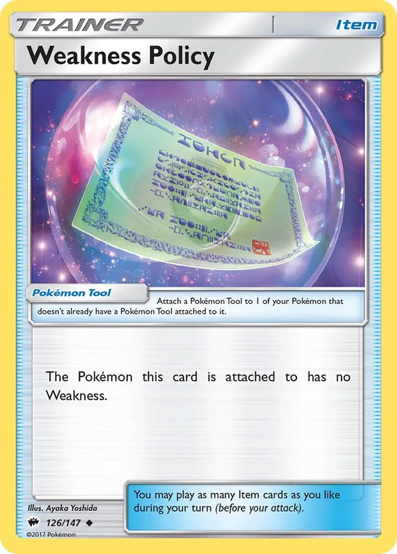 Pokemon Single Card - Burning Shadows 126/147 Weakness Policy Uncommon Pack Fresh