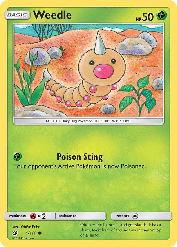 Pokemon Single Card - Crimson Invasion 001/111 Weedle Common Pack Fresh