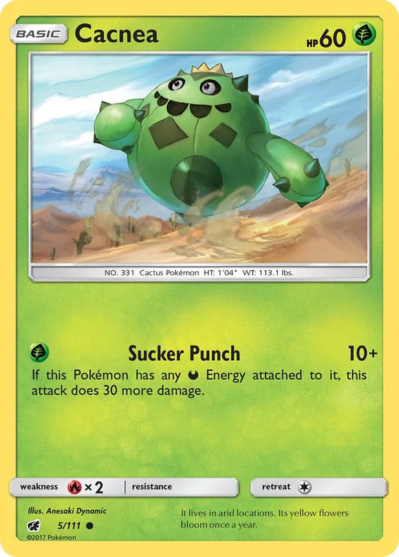 Pokemon Single Card - Crimson Invasion 005/111 Cacnea Common Pack Fresh