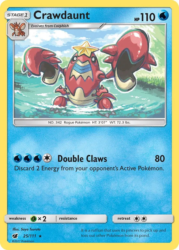 Pokemon Single Card - Crimson Invasion 025/111 Crawdaunt Rare Pack Fresh