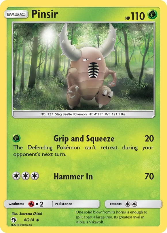 Pokemon Single Card - Lost Thunder 004/214 Pinsir Uncommon Pack Fresh