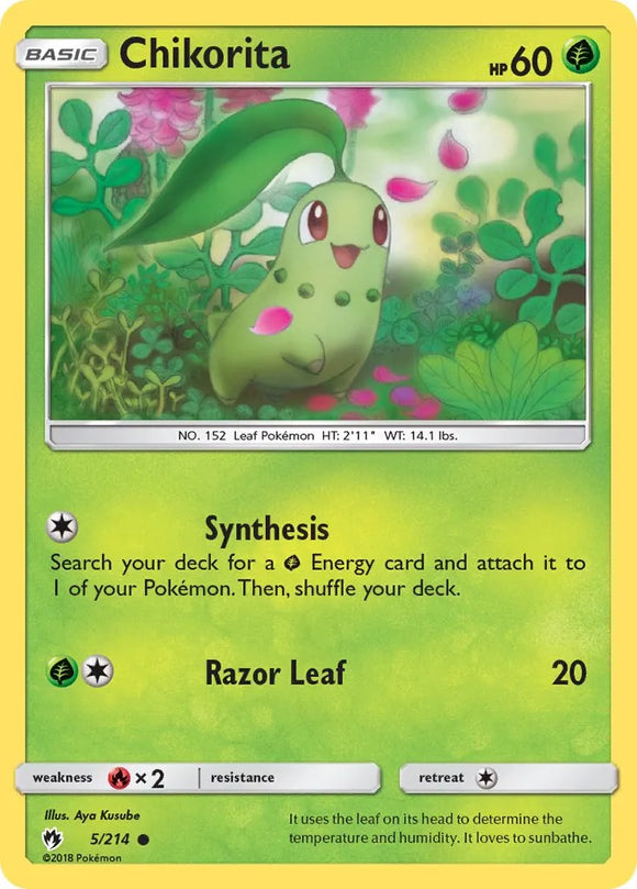 Pokemon Single Card - Lost Thunder 005/214 Chikorita Common Pack Fresh