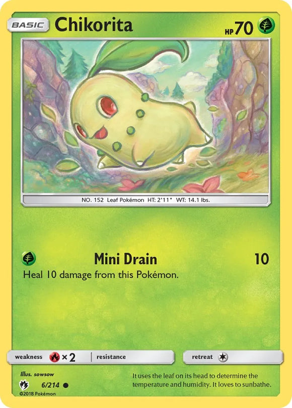 Pokemon Single Card - Lost Thunder 006/214 Chikorita Common Pack Fresh