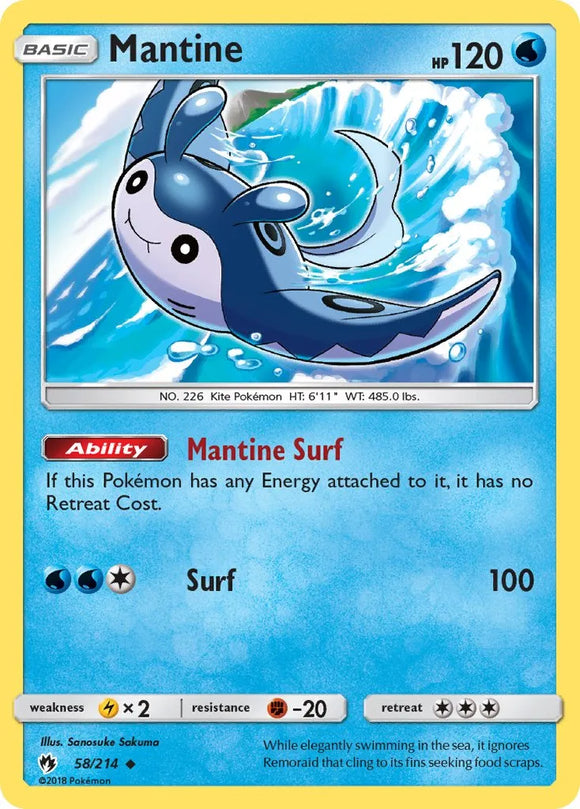 Pokemon Single Card - Lost Thunder 058/214 Mantine Uncommon Pack Fresh