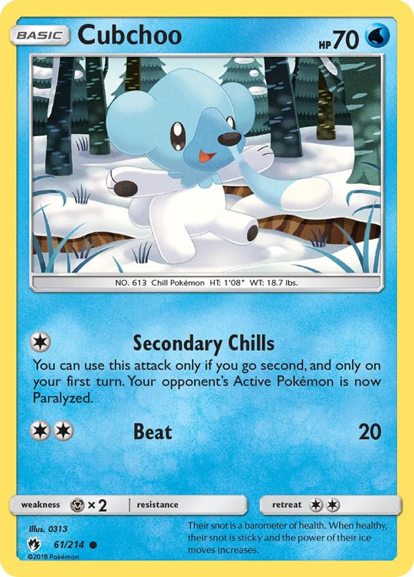 Pokemon Single Card - Lost Thunder 061/214 Cubchoo Common Pack Fresh