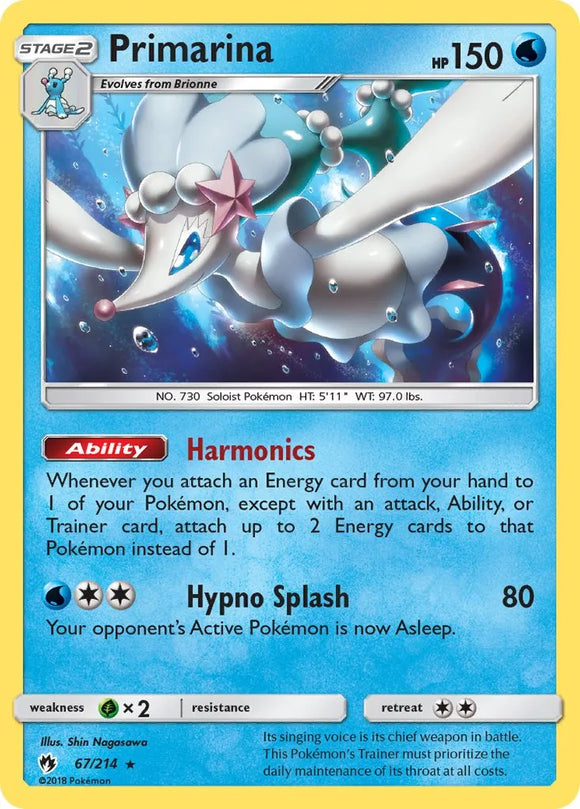 Pokemon Single Card - Lost Thunder 067/214 Primarina Rare Pack Fresh