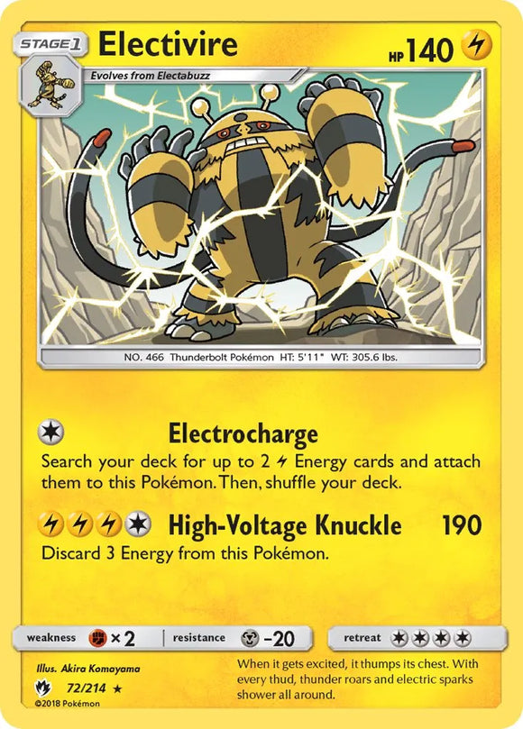 Pokemon Single Card - Lost Thunder 072/214 Electivire Rare Pack Fresh