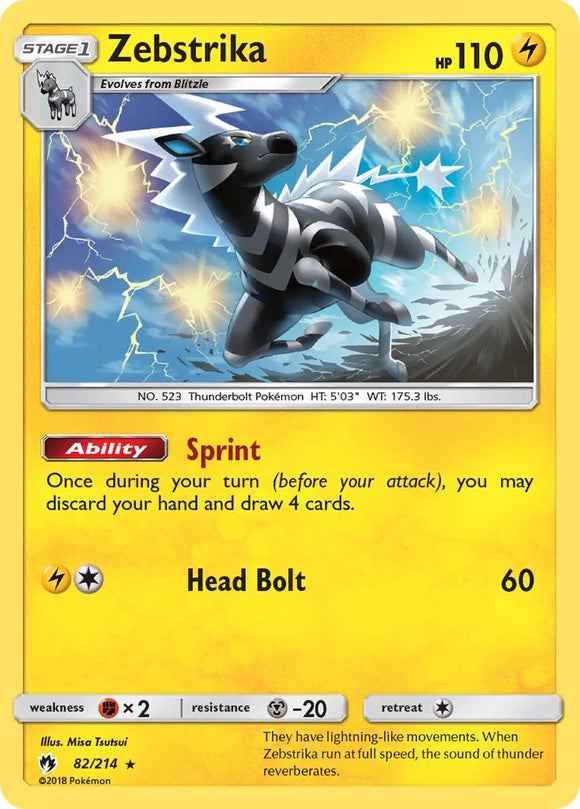 Pokemon Single Card - Lost Thunder 082/214 Zebstrika Rare Pack Fresh