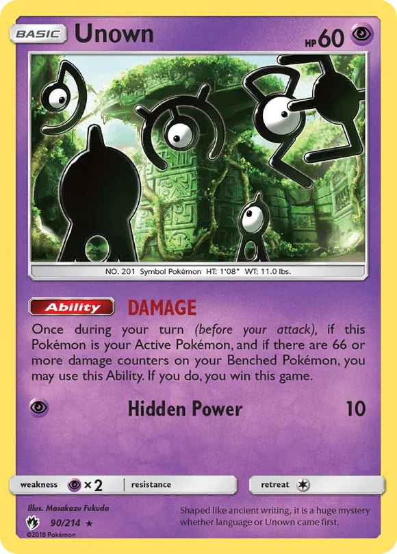 Pokemon Single Card - Lost Thunder 090/214 Unown Rare Pack Fresh