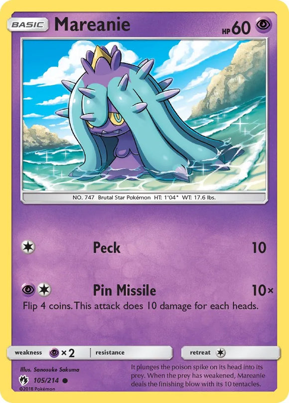 Pokemon Single Card - Lost Thunder 105/214 Mareanie Common Pack Fresh