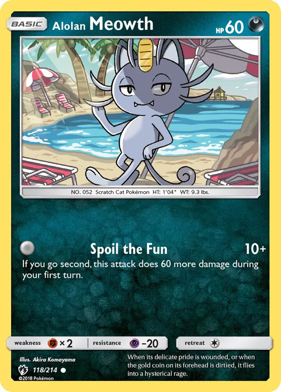 Pokemon Single Card - Lost Thunder 118/214 Alolan Meowth Common Pack Fresh