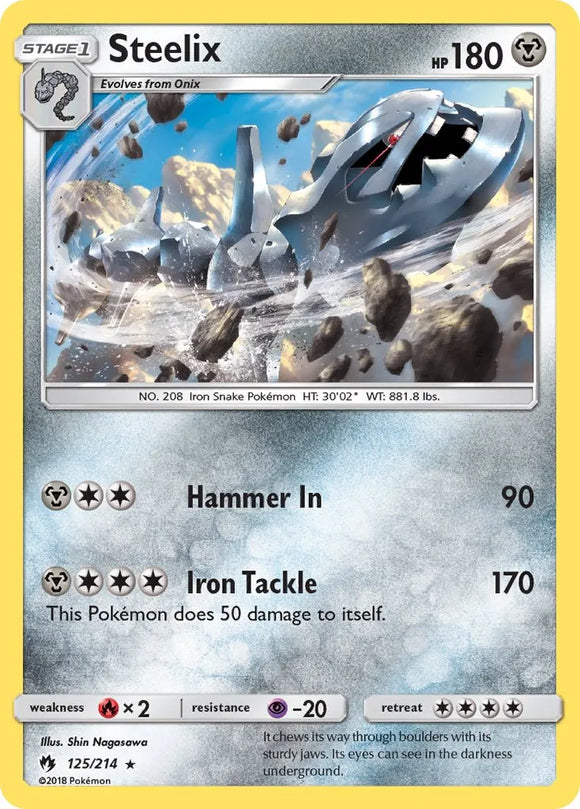 Pokemon Single Card - Lost Thunder 125/214 Steelix Rare Pack Fresh