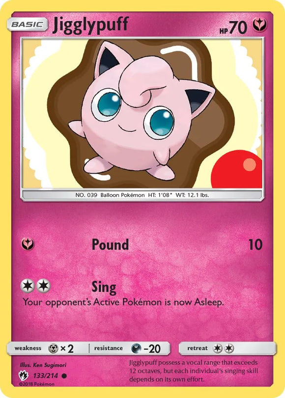 Pokemon Single Card - Lost Thunder 133/214 Jigglypuff Common Pack Fresh