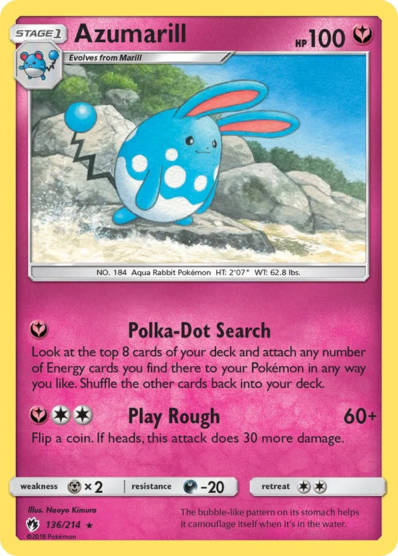 Pokemon Single Card - Lost Thunder 136/214 Azumarill Rare Pack Fresh