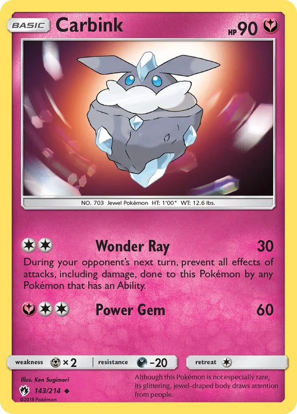 Pokemon Single Card - Lost Thunder 143/214 Carbink Uncommon Pack Fresh