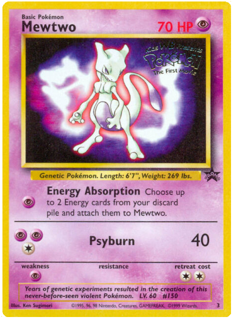 Pokemon Single Card - WOTC Promo #03 Mewtwo Light Play condition