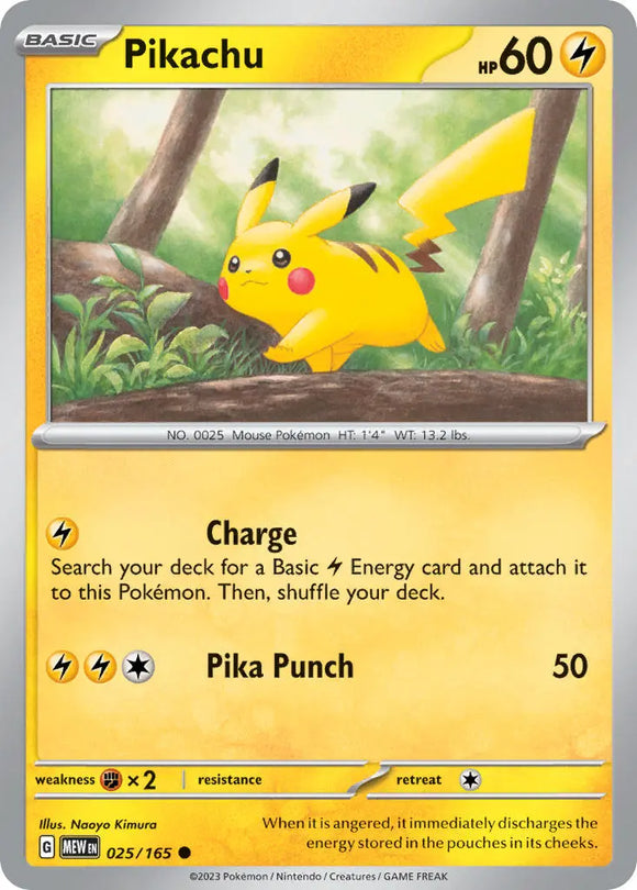 Pokemon Single Card - Scarlet & Violet 151 - 025/165 Pikachu Common Pack Fresh